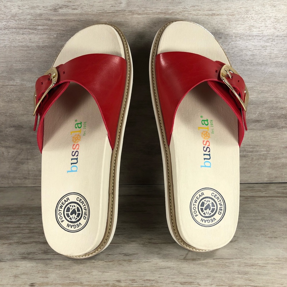 NEW Bussola Pinoye Sandal Certified Vegan Red with Gold Buckle Women 7.5, 8.5, 9 - Picture 8 of 13